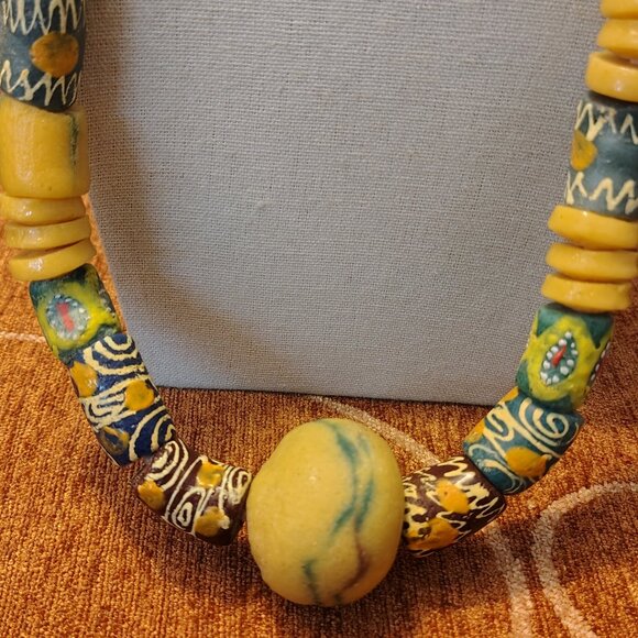 African Trade Beads Strand Multi Color Glass Tube Rare Patterns Necklace - Picture 10 of 11
